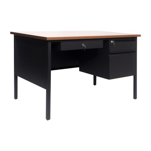 Flash Furniture Cambridge Commercial Grade Single Pedestal Desk with Locking Drawers and Metal Frame - image 1 of 4