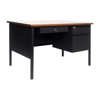 Flash Furniture Cambridge Commercial Grade Single Pedestal Desk with Locking Drawers and Metal Frame