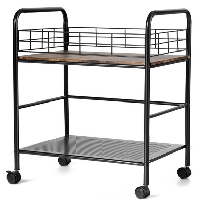 Costway 2-Tier Storage Rolling Cart Trolley W/Lockable Wheels Organizer Metal Frame Black