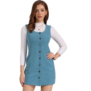 INSPIRE CHIC Women's Corduroy Button Down Scoop Neck Pockets Casual Pinafore Overall Dress - 1 of 4