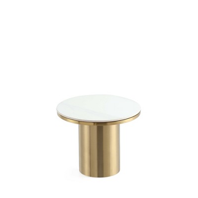 Round White Stone Top Gold Metal Accent Table