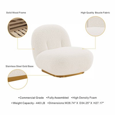 Edina White Boucle and Pine Wood Accent Chair