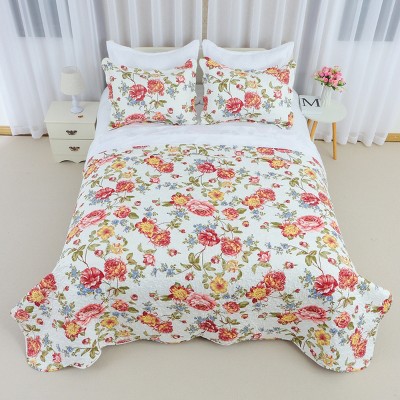 Red Peony Pattern 3-Piece Comforter Set, King Size – Includes 1 Soft Lightweight Comforter and 2 Matching Pillowcases, Floral Bedding