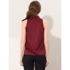 INSPIRE CHIC Women's Elegant Satin Sleeveless Bow Tie Mock Neck Solid Work Blouse - 4 of 4