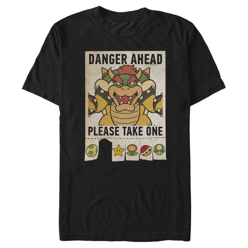 Men's Nintendo Mario Kart Bowser Danger Ahead Please Take One T-Shirt, 1 of 5