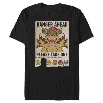 Men's Nintendo Mario Kart Bowser Danger Ahead Please Take One T-Shirt
