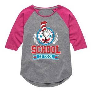 Girls' - Dr. Seuss - Cat in the Hat School Is Cool Shirt Tail Raglan Graphic T-shirt - 1 of 4