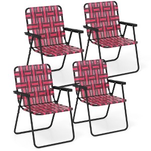 Tangkula Set of 4 Patio Folding Web Chair Set Portable Beach Camping Chair Red - 1 of 4