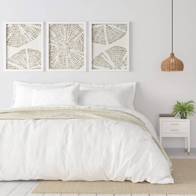 3pc Solana Coastal Rice Paper Framed Shadow Box Set Off White - Madison Park: Modern MDF & Glass Wall Art, Abstract Design