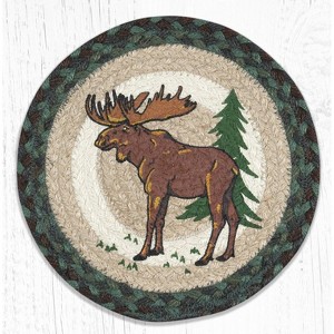Earth Rugs Round Trivet – 10"x10" Highland Moose Printed Braided Jute Mat in Rustic Cabin Lodge Style - 1 of 3