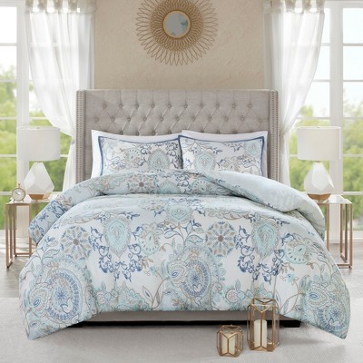 Isla Blue Cotton Floral Full/Queen Duvet Cover Set