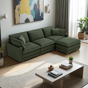 Corduroy Deep Seat Modular L-Shaped Sectional Sofa with 4 Pillows & Ottoman - 1 of 4