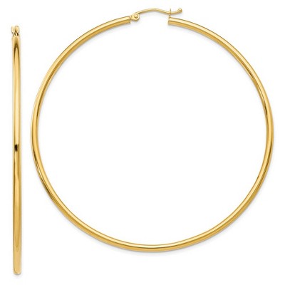 Black Bow Jewelry 2.5mm x 65mm 14k Yellow Gold Classic Round Hoop Earrings