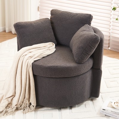 Swivel Accent Chair, 360°Swivel Barrel Chair with Storage, Upholstered Arm Chair with Cushion, Modern Round Chair for Living Room Bedroom
