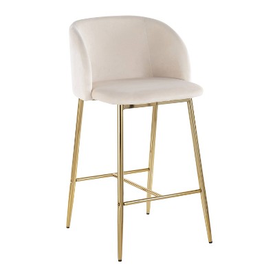Elegant Gold Steel and Cream Velvet Counter Stools, Set of 2