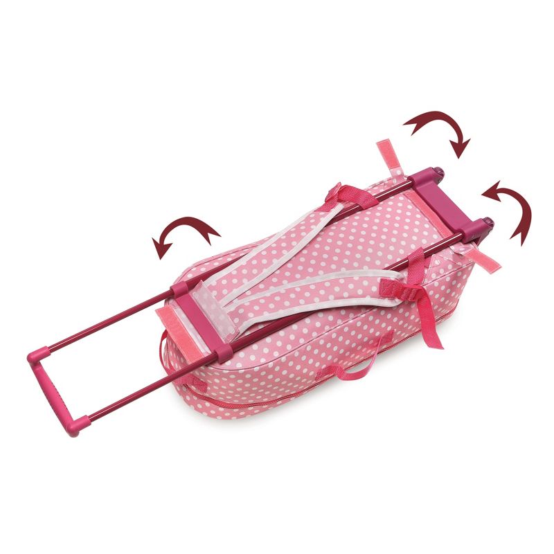 Badger Basket 3-in-1 Trolley Doll Carrier with Rocking Bed and Bedding - Pink/Polka Dot, 4 of 11