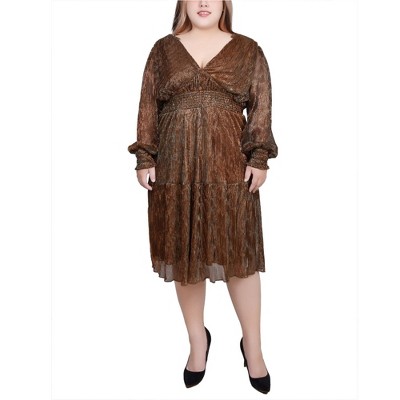 NY Collection Womens Plisse Texture Peasant Dress