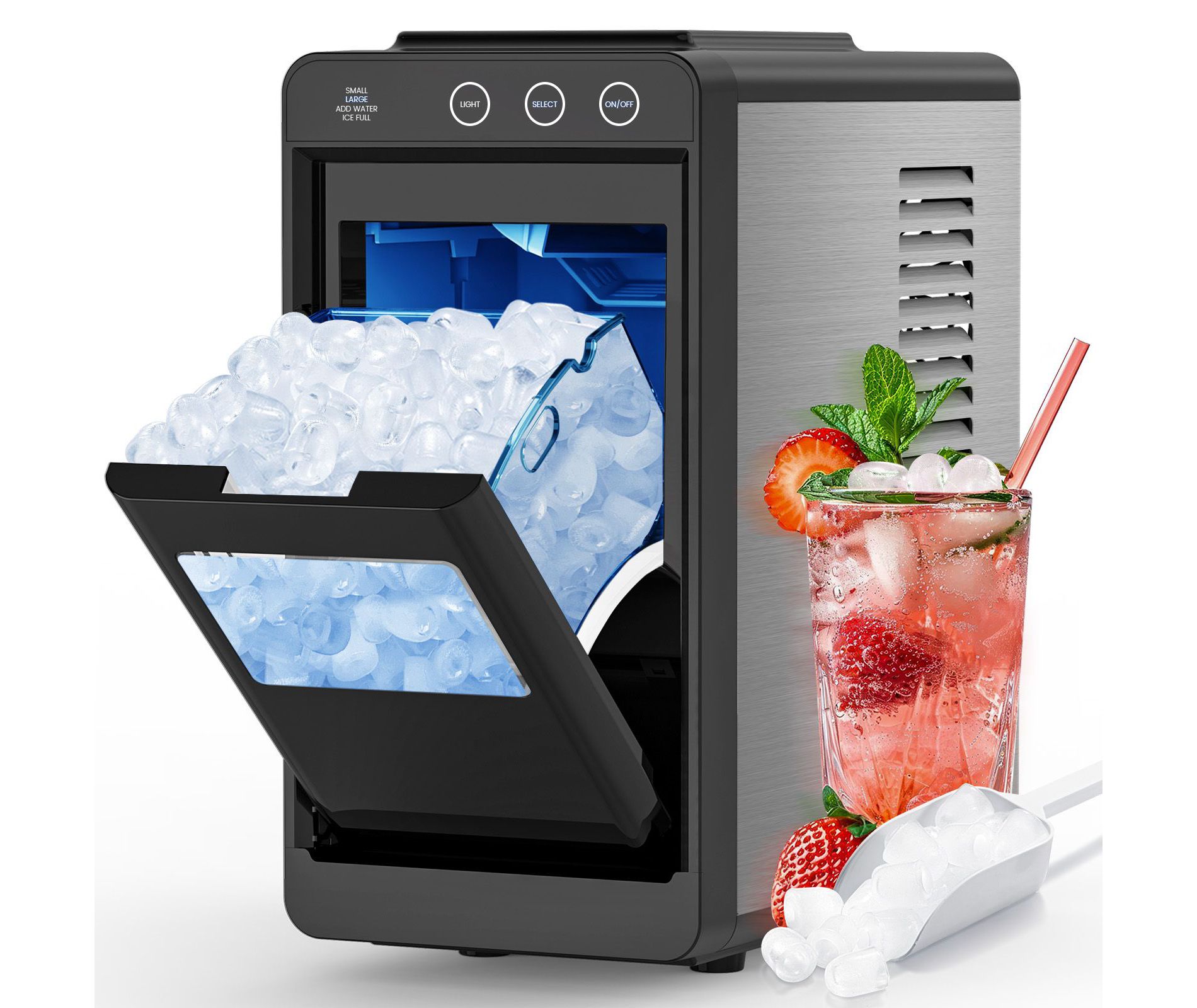 Kismile Countertop Ice Maker, 26 Lbs Per Day, 6-13 Mins First Ice, 2 Cube Sizes, Self-Cleaning, with LED Display
