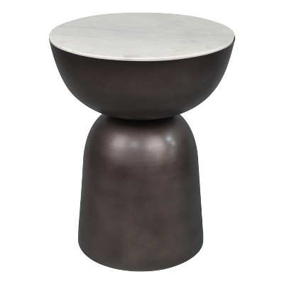 JONATHAN Y Atarah 20" Contemporary Natural Marble/Metal Handmade Hourglass End Table