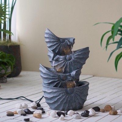 NAYSAYE Fountain Blue Nautilus Shell 4 Tier Decorative Water Feature for Garden Patio Indoor Outdoor, Blue and Gray, 9.4"*21.5"*11"