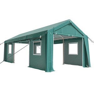 PE+ Steel Frame Carport Canopy, 10x20/12x20/13x20 FT Portable Garage with 4 Doors & 4 Windows, Waterproof Shelter in Gray/Khaki/White/Green - 1 of 1