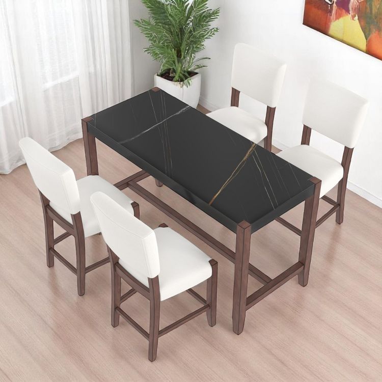 5-Piece Counter Height Dining Table Set with Faux Marble Top and 4 Upholstered Chairs, Solid Wood Frame, Space-Saving Kitchen Furniture, 2 of 8