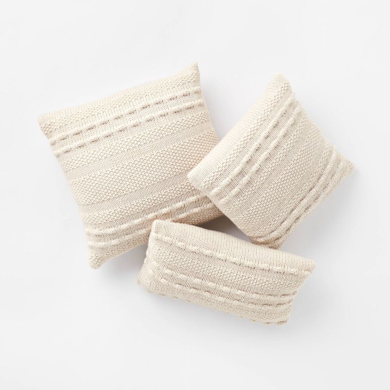 Oversized Bobble Knit Striped Square Throw Pillow Cream - Threshold&#8482; designed with Studio McGee, 6 of 7