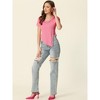 Allegra K Women's Short Sleeve Square Neck Casual Asymmetrical Split Hem T-Shirt - 4 of 4