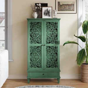Vintage Tall Display Storage Sideboard with Hollow-Carved Doors and Drawers, Elegant Accent Cabinet for Living Room, Entryway-Panipeachy - 1 of 4