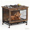 Wooden Dog Crate Furniture with Lockable Wheels & Metal Frame, Medium Dog Crate Dog Kennel Furniture with 2 Doors & Tray, Brown - 2 of 4