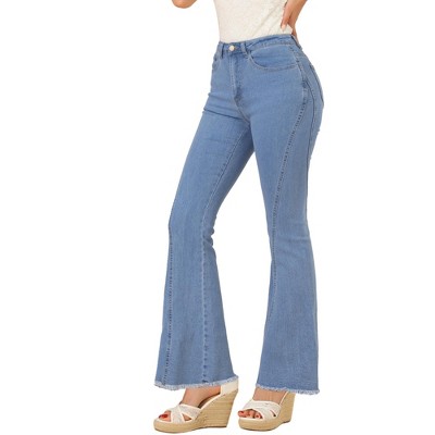 Allegra K Women's Bell Bottom High Rise Stretchy Retro Flared Denim Jeans  Pants Blue X-Small