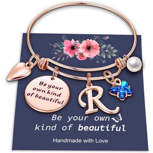 Butterfly Initial Bracelets for Teen Girls and Women with Crystal Butterfly and Pearl, Expandable Bangle - 1 of 4