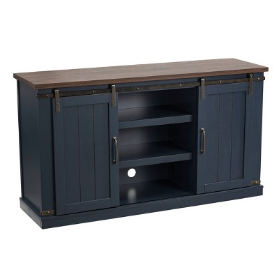 Navy 59'' Engineered Wood TV Stand with Sliding Barn Door