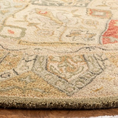 Handmade Round Beige and Red Wool Tufted Area Rug