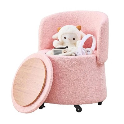 ChicFurnit Ottomans and Benches Storage Ottoman Round Footstool Foot Rest Round Footstool for Living Room, Pink, 24.8"*20.87"*16.93"