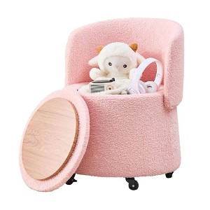 ChicFurnit Ottomans and Benches Storage Ottoman Round Footstool Foot Rest Round Footstool for Living Room, Pink, 24.8"*20.87"*16.93" - 1 of 4