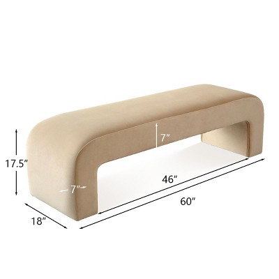 Lily 60'' Beige Velvet Waterfall Upholstered Bench with Storage