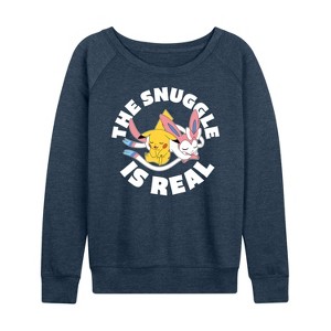 Women's - Pokémon - The Snuggle Is Real Pikachu And Sylveon Lightweight French Terry Wide Neck Long Sleeve Shirt - 1 of 4