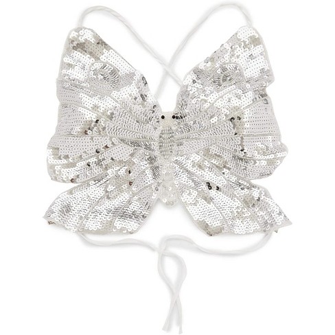 Apperloth A Rave Butterfly Shape Tie Back Sequin Halter Crop Top