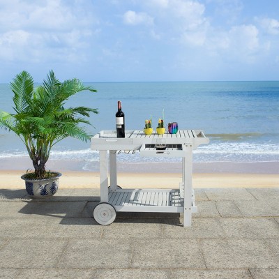 Gray Acacia Wood Outdoor Tea Trolley with Storage