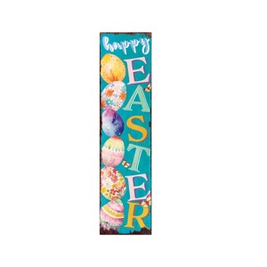 HomeRoots 36" Turquoise Pink And Yellow Solid Wood Happy Easter Easter Easter Egg Porch Sign - 1 of 4