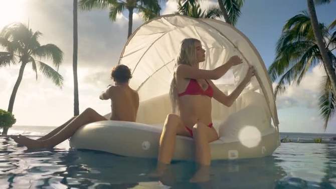 Intex Inflatable Canopy Island Float Lounge + AC Electric Air Pump w/ 3 Nozzles, 2 of 8, play video
