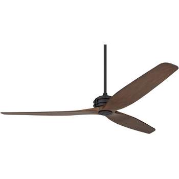 62" Casa Vieja Modern Industrial 3 Blade Indoor Outdoor Ceiling Fan with Remote Control Matte Black Dark Walnut Wood Damp Rated for Patio Exterior