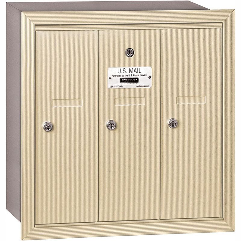 Salsbury Industries 3503SRP Recessed Mounted Vertical Mailbox with Master Commercial Lock, Private Access and 3 Doors, Sandstone, 1 of 2