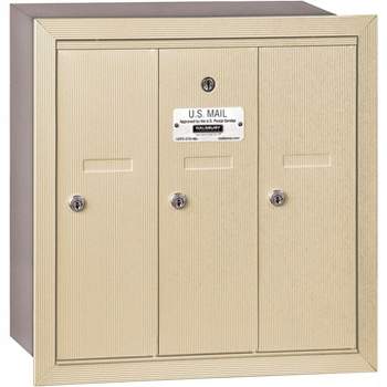 Salsbury Industries 3503SRP Recessed Mounted Vertical Mailbox with Master Commercial Lock, Private Access and 3 Doors, Sandstone