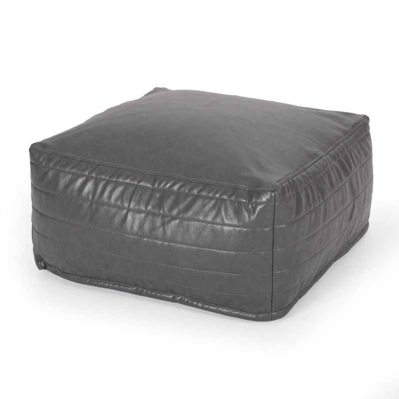 Baddow Contemporary Faux Leather Channel Stitch Rectangular Pouf - Christopher Knight Home, 1 of 11