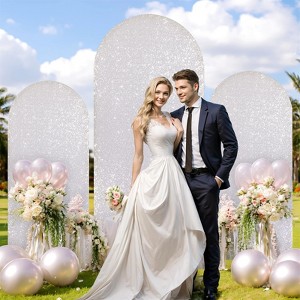 7.2/6.6/6 ft Sequin Wedding Arch Cover Spandex White Arch Backdrop Stand Cover for Party,Birthday, Baby Shower,Ceremony Banquet Decor (No Arch Stand) - 1 of 4