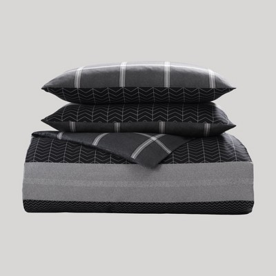 Black and Gray Cotton Queen Reversible Comforter Set