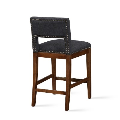 Dark Gray Upholstered Counter Stool with Wood Base