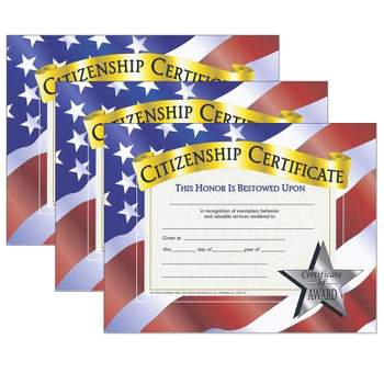 Hayes Publishing Citizenship Certificate, 30 Per Pack, 3 Packs